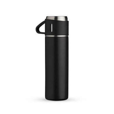 Kit garrafa térmica preto inox 500ml com 3 xícaras