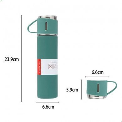 Kit garrafa térmica verde inox 500ml com 3 xícaras