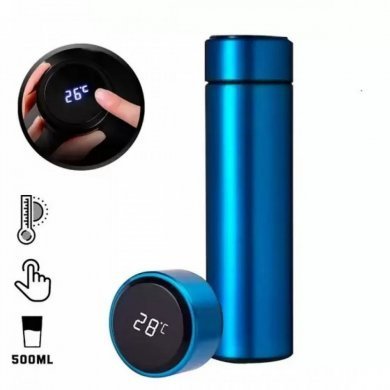 GAR-TERMICA-AZL Garrafa térmica 500mL inox com termômetro azul