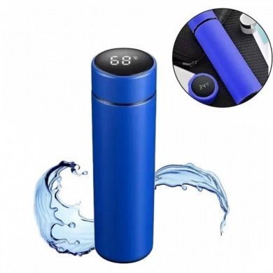GAR-TERMICA-AZL Garrafa térmica 500mL inox com termômetro azul
