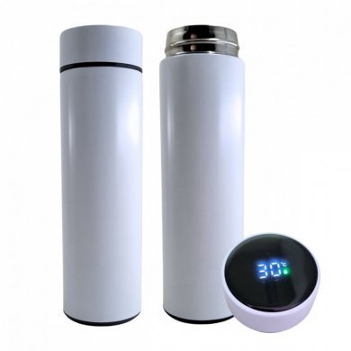 GAR-TERMICA-BCO Garrafa térmica 500mL inox com termômetro branco
