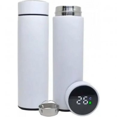 Garrafa térmica 500mL inox com termômetro branco