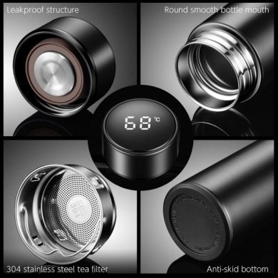 GAR-TERMICA-PTO Garrafa térmica 500mL inox com termômetro preta