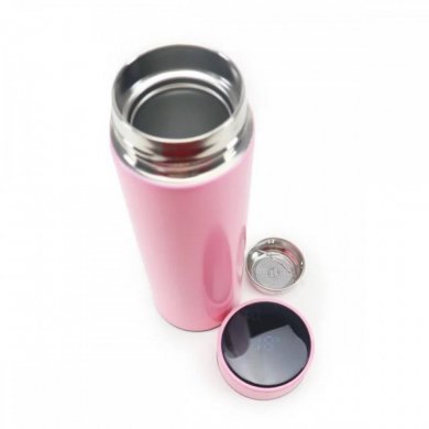 Garrafa térmica 500mL inox com termômetro rosa