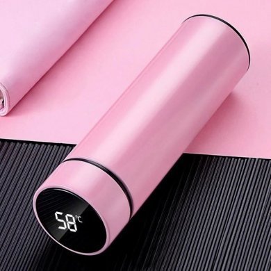 Garrafa térmica 500mL inox com termômetro rosa