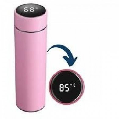 Garrafa térmica 500mL inox com termômetro rosa