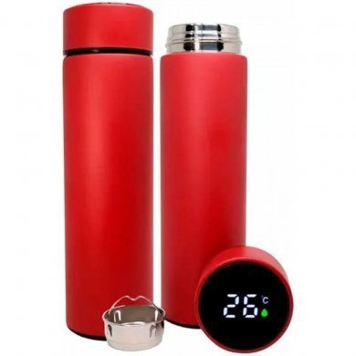 GAR-TERMICA-VRM Garrafa térmica 500mL inox com termômetro vermelha