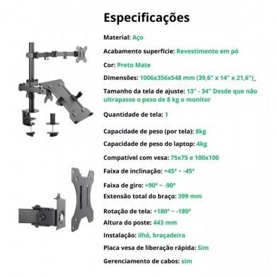 Giant suporte para monitor e notebook articulado