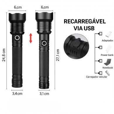 H3721 Holda lanterna tática LED P90 recarregável USB-C