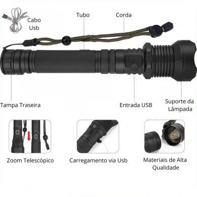 H3721 Holda lanterna tática LED P90 recarregável USB-C