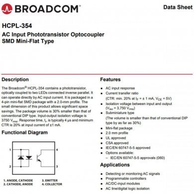 HCPL-354-000E 5x Acoplador Optico AC NPN Phototransistor 354