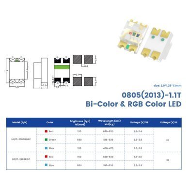 HQ17-2303BGRC 10x LED RGB SMD 0805 Alto Brilho HQG Optoelectronics