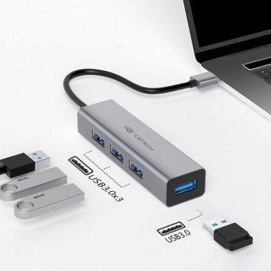 HU-340GY C3Tech Hub USB 3.0 com 4 portas acabamento metálico
