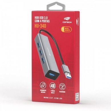 HU-340GY C3Tech Hub USB 3.0 com 4 portas acabamento metálico