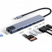 Foto de HUB-TYPE-C-8IN1 Docking Station 8 em 1 Hub USB Tipo C HDMI 4K 60Hz, RJ45 Gigabit, 2x USB 3.0, 1x USB-C PD,