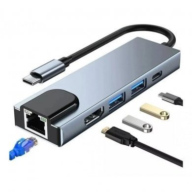 HUBUSBC-HDMI/RJ45/USB/PD Adaptador Hub USB Tipo C para HDMI/USB/RJ45
