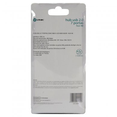 HUV-40 Vinik Hub USB 2.0 7 Portas com Led Indicador