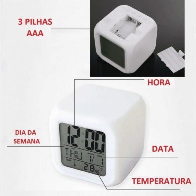 HX6202 Relogio de mesa cubo com termometro e despertador