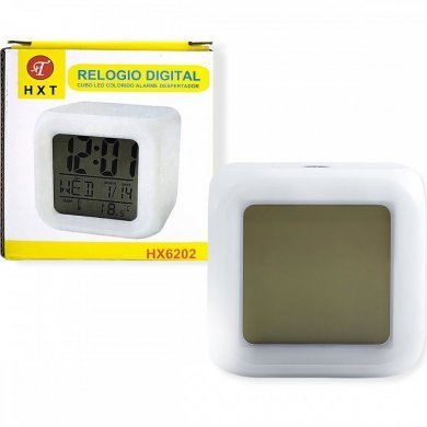 HX6202 Relogio de mesa cubo com termometro e despertador