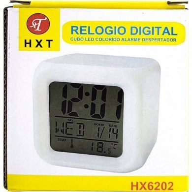 HX6202 Relogio de mesa cubo com termometro e despertador