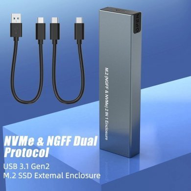 HY2071 Case externo USB para SSD M.2 SATA e NVMe