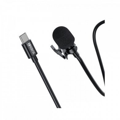 HREBOS Microfone de lapela USB C 1.5m