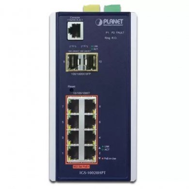 IGS-10020HPT Planet Switch Industrial 8 Portas IP30 SNMP