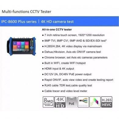 Testador Câmera IPC-8600 Plus CCTV IP + Analógico