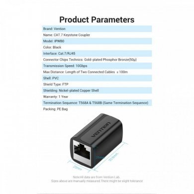 IPWBO Vention Emenda RJ45 CAT7 10Gbps blindado