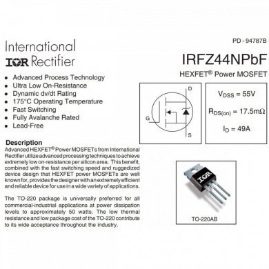 3x Transistor Mosfet IRFZ44N 55V 49A TO220 metálico