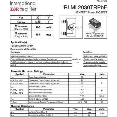 IRLML2030TRPBF 10x Transistor MOSFET N-CH 12V 4.3A SMD SOT-23-3