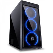 PCYes Gabinete Jupiter Mid Tower Preto com 3 Fans Led Azul Frontal e Lateral em Vidro Temperado