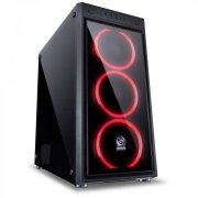 PCYes Gabinete Jupiter Mid Tower Preto com 3 Fans Led Vermelho Frontal e Lateral em Vidro Temperado 