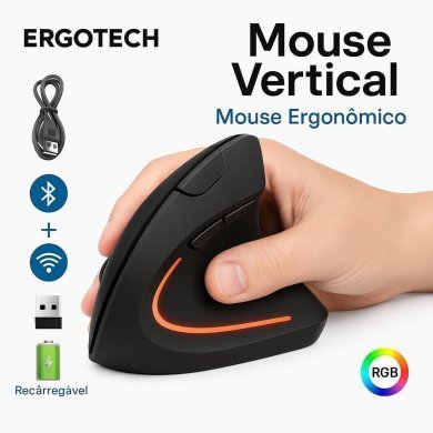 KA-612 Kapbom mouse vertical ergonômico wireless dual mode preto