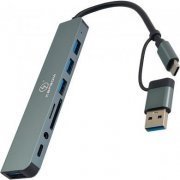 Kapbom Hub USB-C 8x2 para 3x USB 2.0/USB 3.0/USB-C/TF/SD/P2 adaptador USB 3.0 com cabo de 12cm