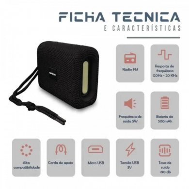 KA-8527 Kapbom Caixa de Som Portátil Bluetooth 5W RMS