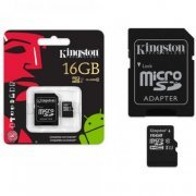 Foto de KC-C3016-4V1 Cartão de Memória Kingston 16GB MicroSD HC I, Classe 10, 45MB/s, com Adaptador SD