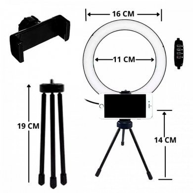 Ring Light de Led 6 polegadas com tripé de mesa