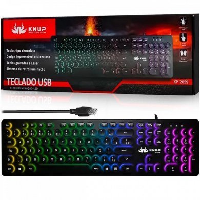 Knup teclado gamer retroiluminado RGB com fio USB