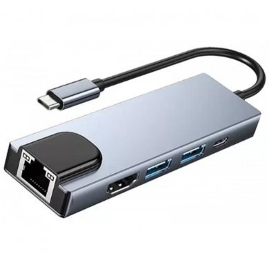 KP-AD143 Hub USB-C 5 em 1 HDMI USB 3.0 RJ45 Fast Ethernet PD