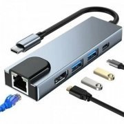 Hub USB-C 5 em 1 HDMI USB 3.0 RJ45 Fast Ethernet PD 