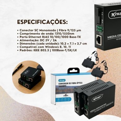 KP-AD147 Knup Conversor de mídia fibra óptica A+B 1000Mbps RJ45 20km