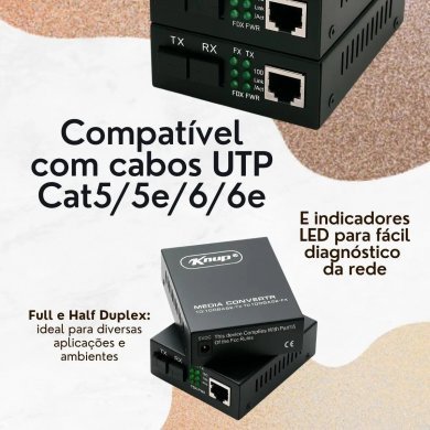 Knup Conversor de mídia fibra óptica A+B 1000Mbps RJ45 20km