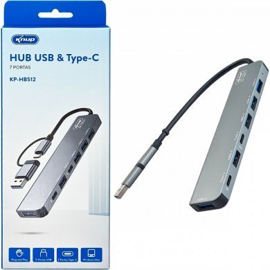 KP-HB512 Knup hub 7x1 USB 3.0/USB-C para 5x USB 3.0 2x USB-C
