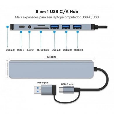 KP-HB513 Knup docking station 8 em 1 1x USB 3.0 e 3x USB 2.0