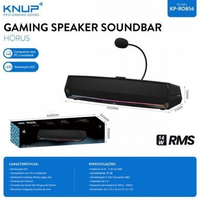 KP-RO856 Knup Soundbar RO856 14W RGB Bluetooth com microfone USB