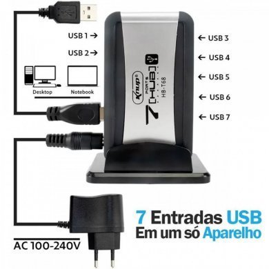 KP-T68 Knup Hub USB 2.0 7 portas com fonte auxiliar