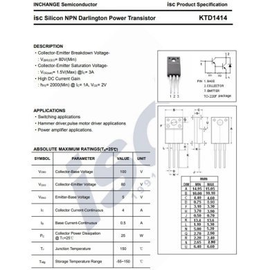 KTD1414 5x Transistor KTD1414 Darlington NPN 80V 4A TO-220IS
