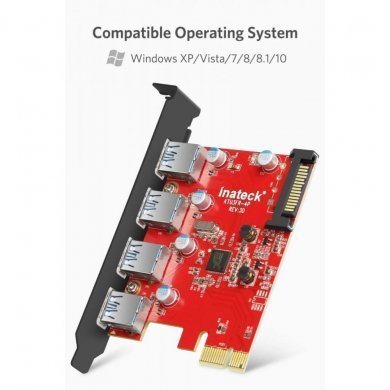 KTU3FR-4P Inateck Placa USB 3.0 4 portas 5Gbps PCIe 2.0 x1