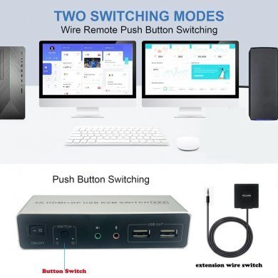 KVM2X2HDMIDP Switch KVM USB 2 Portas HDMI DisplayPort 4K 60Hz